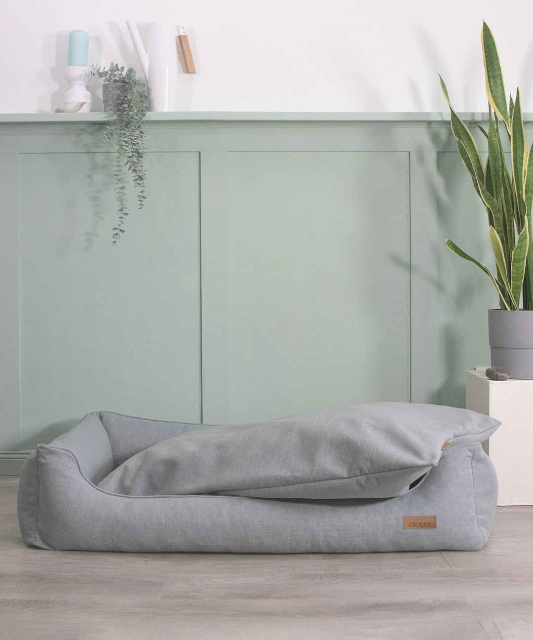 BUDDY. Hundebett mit Rand - grau/blau - aus recycelten Materialien