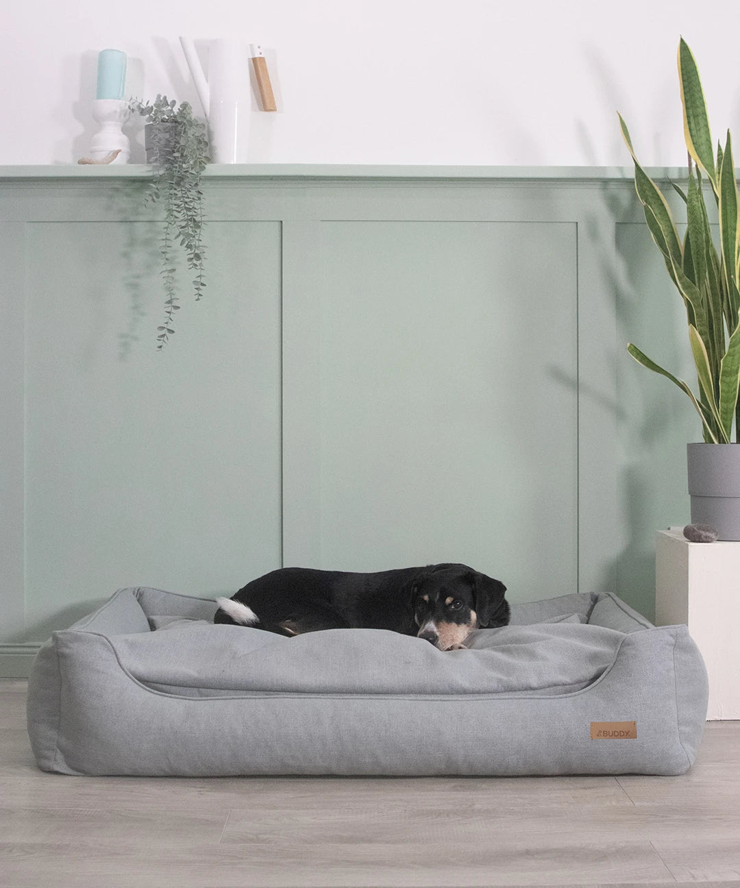 BUDDY. Hundebett mit Rand - grau/blau - aus recycelten Materialien