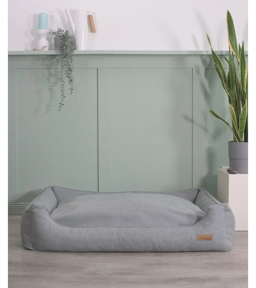 BUDDY. Hundebett mit Rand - grau/blau - aus recycelten Materialien