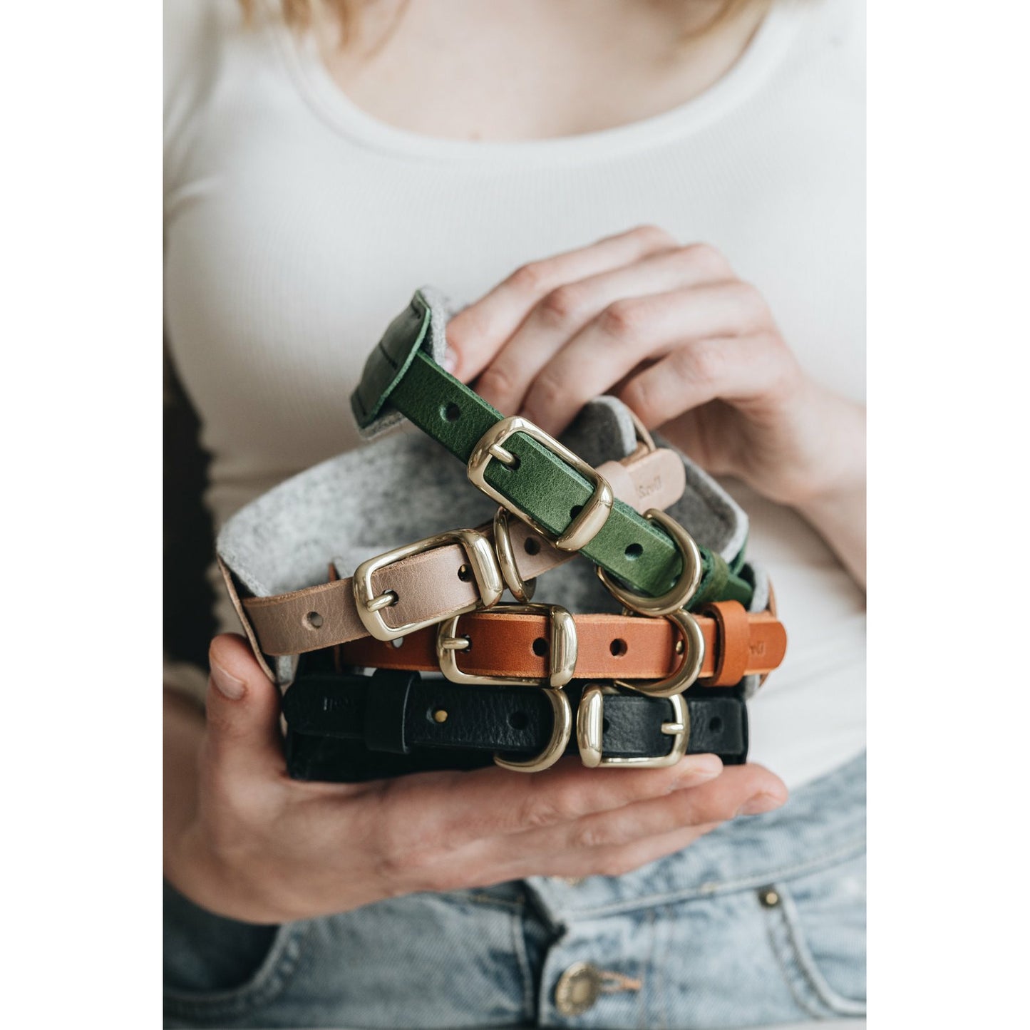 Hundehalsband Pine aus Leder und Wollfilz